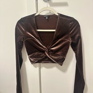 Dynamite Brown Velvet Twist Front Crop Top